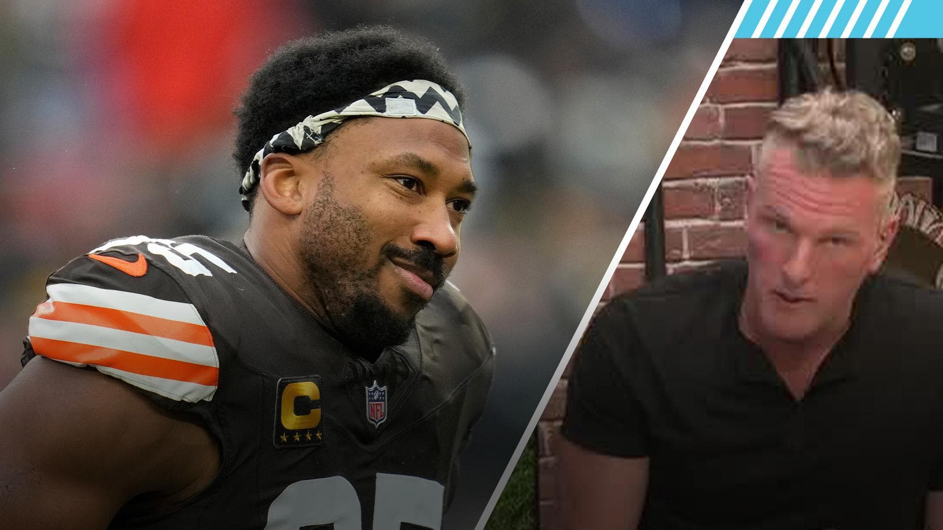 Pat McAfee reacts live to blockbuster Myles Garrett trade to Rams